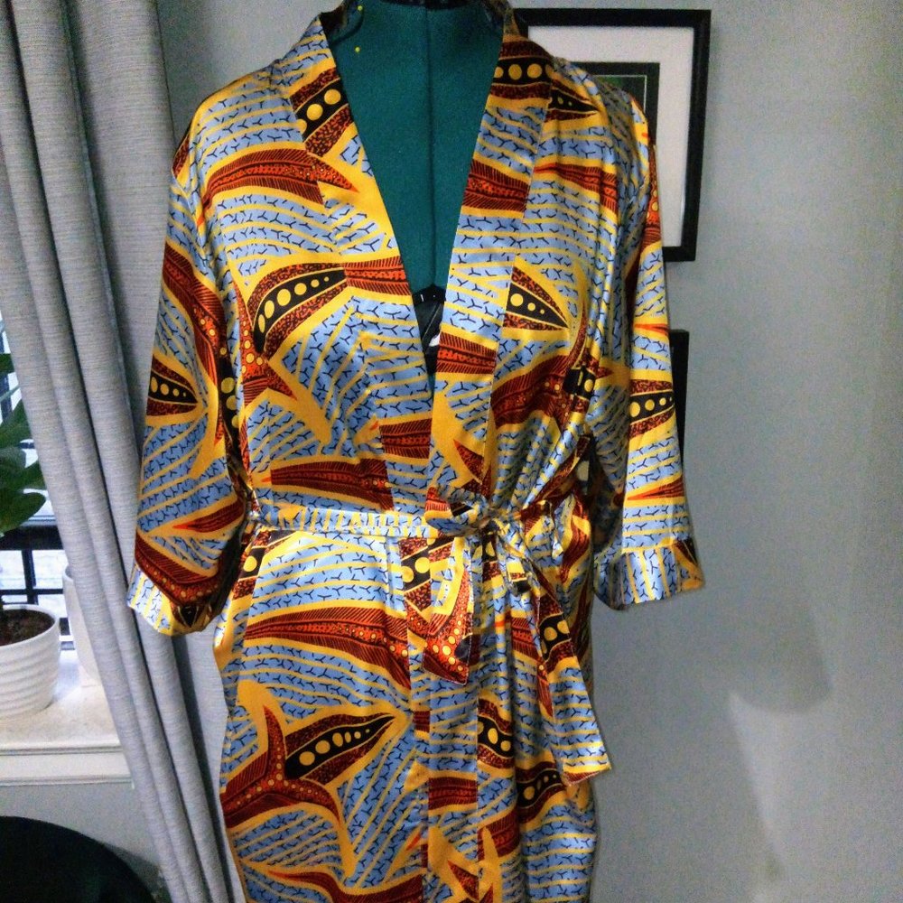 Nkeoma Printed Satin-Style Multicolored Robe OS NEW